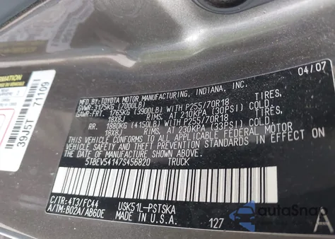 2007 Toyota Tundra Sr5 5.7L V8 из США, поврежденный, VIN 5TBEV54147S456820